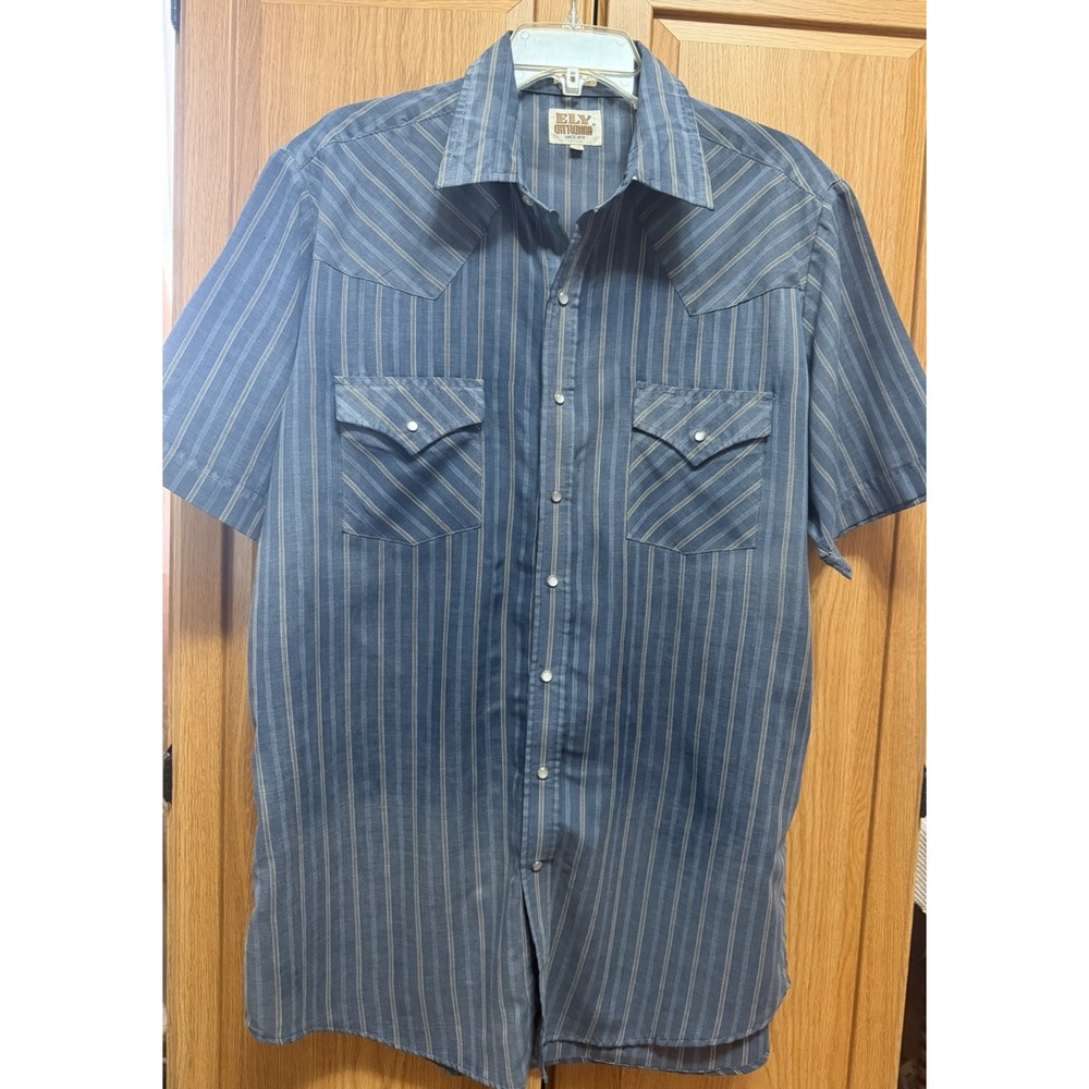 Vintage Ely Cattleman Pearl Snap Striped Western Cowboy Shirt Size LT Large Tall